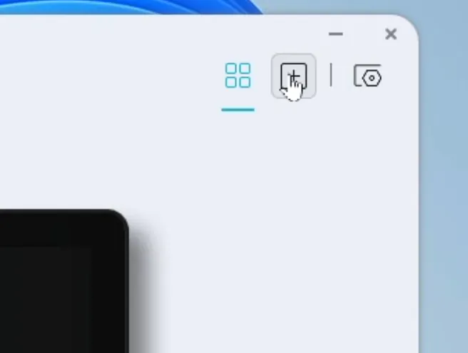 Huion Kamvas 13 (Gen3)のドライバー設定画面で、新しいアプリを追加するプラスアイコンをクリックする。