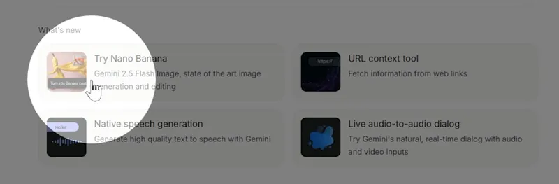 Google AI Studioの画面で、画像生成AI「Nano Banana」をカーソルで選択している様子。